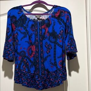 Style & Co. Vibrant Blue and Red Patterned Blouse